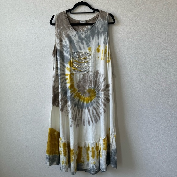 Italy Made Shyloh Tie Dye Midi Sun Dress crochet Bottom Ombre Yellow One Size - Picture 1 of 7